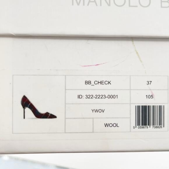 Manolo Blahnik Multicolor Check Tartan Wool BB Pointed Toe Stiletto Pumps IT 37 - Picture 12 of 12